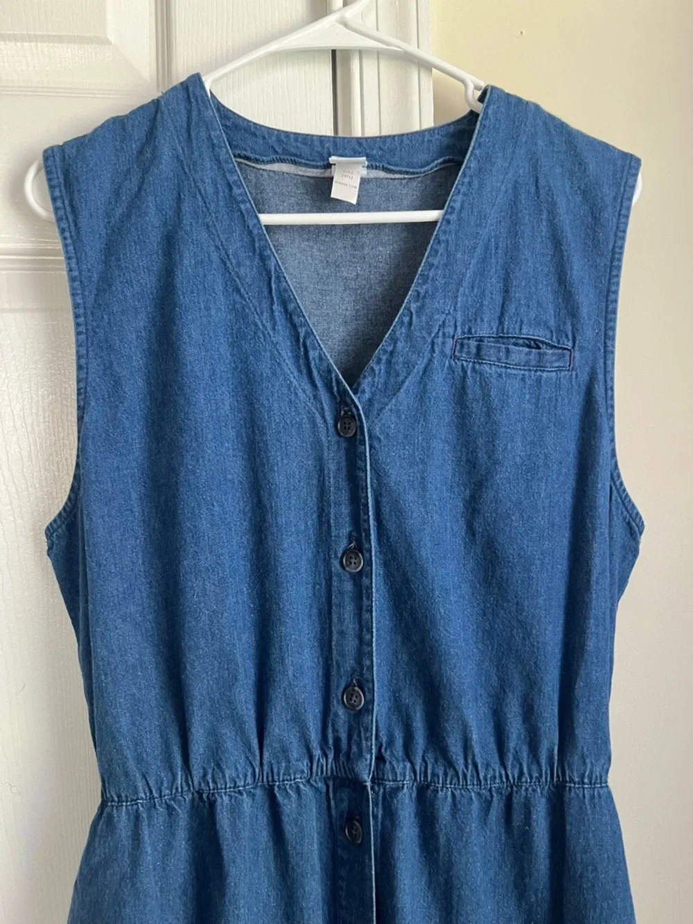 Vintage Lands’ End Blue Denim Sleeveless Button Down Elastic Waist Midi Dress 12 - Picture 4 of 9